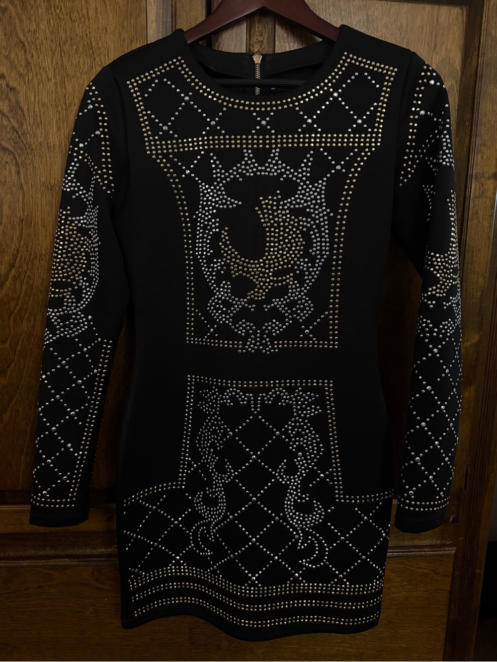 Black Studded Long Sleeve Bodycon Dress